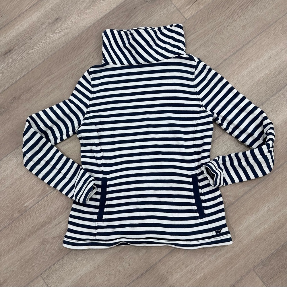 Vineyard Vines womens stripe funnel neck pullover Sweatshirt blue white XS